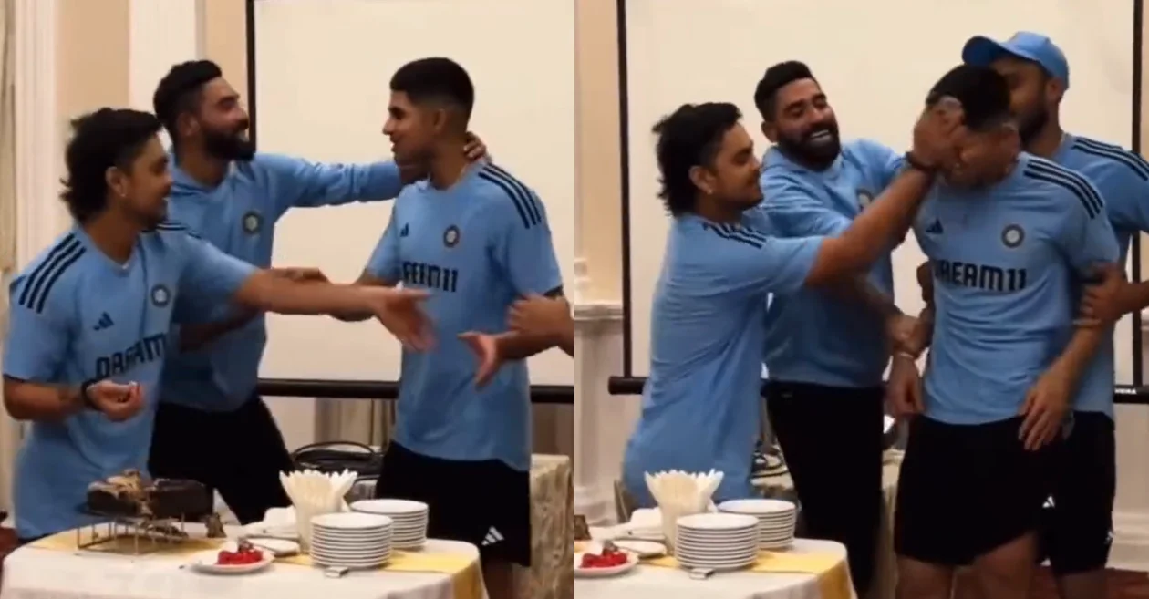 WATCH: Ishan Kishan recreates ‘Aankh dikhata hai’ scene from Gangajal movie with Shubman Gill during funny cake smash