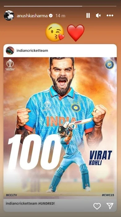 Anushka Sharma Instagram story for Virat Kohli 