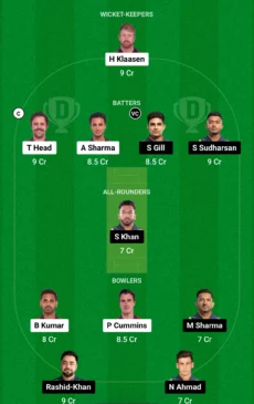 Dream 11 Team SRH vs GT